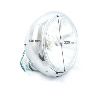 LAMPA PRZÓD CHROM METALOWA 220mm DUŻA H4 CHOPPER YAMAHA DRAG STAR