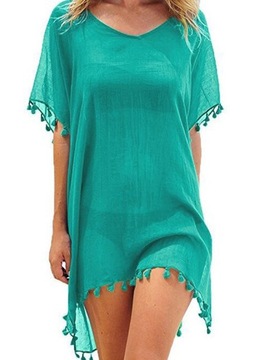 PAREO TUNIKA PLAŻOWA Z FRĘDZLAMI SUKIENKA MIĘTOWA