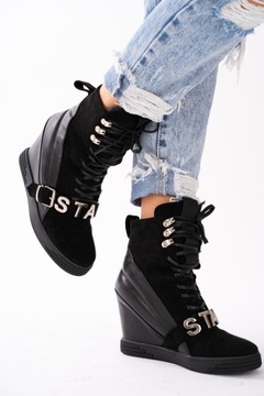 Czarne sneakersy damskie na koturnie Star 37