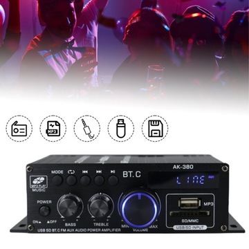 WZMACNIACZ HIFI AK-380 40W BLUETOOTH 5, ODBIORNIK 2.0 KANAŁY, DO SAMOCHODU