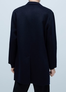 ПАЛЬТО ZARA MAN SIMPLE ТЕМНО-СИНИЙ ШЕРСТЯНОЙ L ВЕСНА