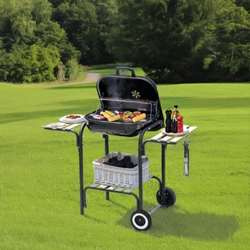 БОЛЬШОЙ САДОВЫЙ УГОЛЬНЫЙ ГРИЛЬ СКЛАДНОЙ НА КОЛЕСАХ С ПОЛКАМИ БОЛЬШОЙ БАРБЕКЮ РИТИС