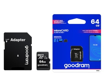 Карта памяти Micro SD 64 ГБ, класс 10 UHS + адаптер