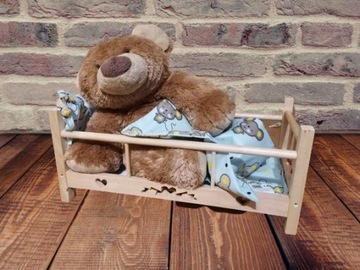 БОЛЬШАЯ ДЕРЕВЯННАЯ КРОВАТЬ ДЛЯ КУКОЛ + ПОСТЕЛЬНОЕ ПРИНАДЛЕЖЕНИЕ HEARTFOLK