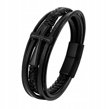 Мужской кожаный браслет КРЕСТ для ПАПА брата с гравировкой