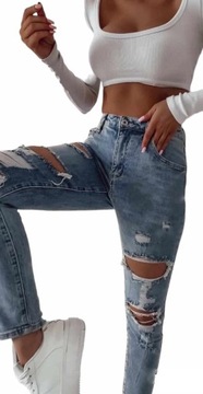 Spodnie damskie jeans modelujące MOM FIT Z PRZETARCIAMI XS