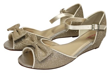 BUTY MŁODZIEŻOWE SANDAŁY SANDAŁKI NA OBCASIE KOMUNIJNE DZIECIĘCE BEŻOWE 34