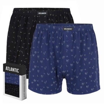 2x Bokserki męskie luźne ATLANTIC bawełniane czarne niebieskie 01305 *M