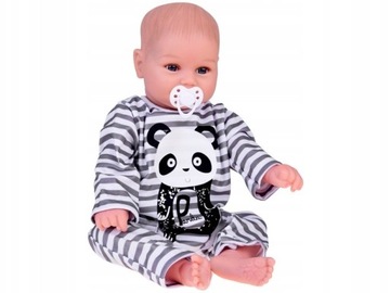 Urocza miękka Lalka Chłopiec 45cm jak żywa ubrana kombinezon Panda AR5358
