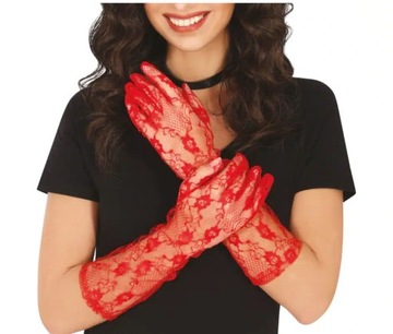Czerwone rękawiczki koronkowe 38cm lata 20