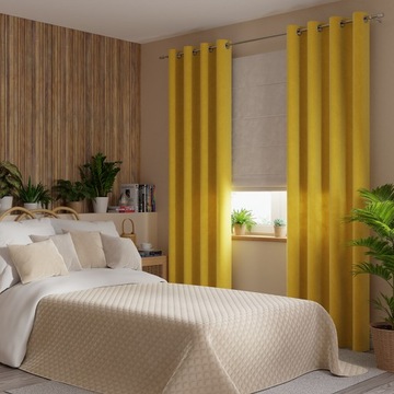 VELVI Zasłona gotowa na taśmie 250x140 żółty - do salonu, sypialni