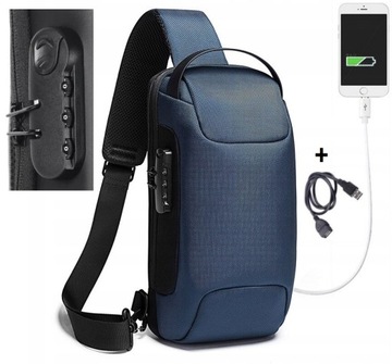 Nerka Plecak Zamykany Na Szyfrowany Zamek Torba na jedno ramię USB + kabel