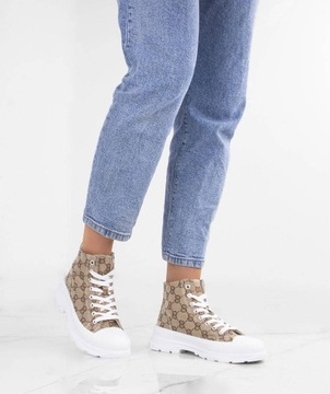 Бежевые высокие паллади кроссовки 38