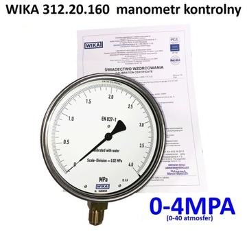 0-4MPa (0-40atm.)Manometr wzorcowy 160mm kl.0,6 WIKA 312.20.160 M20x1,5+PCA