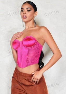 SHEIN GORSET RÓŻOWY Z KORONKĄ DAMSKI 40/42 ŁCA