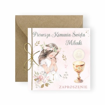 ZAPROSZENIA NA KOMUNIĘ KOMUNIJNE DZIEWCZYNKA + IMIĘ + SZNUREK + KOPERTY