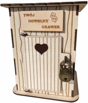 ZABAWNA DREWNIANA SKARBONKA TOALETA WYCHODEK NA TIPY NAPIWKI BAR GRAWER 18