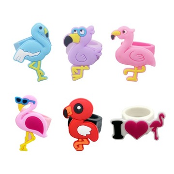6 SZT. SILIKONOWYCH PIERŚCIONKÓW DLA DZIECI Urocze FLAMINGO
