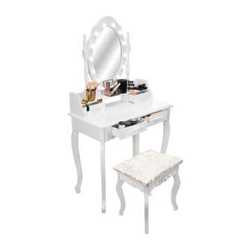 КОСМЕТИЧЕСКИЙ СТОЛИК с БЕЛЫМ ЗЕРКАЛОМ И СТУЛОМ