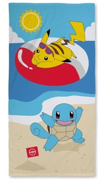 Ręcznik kąpielowy 70x140 na basen do kąpieli Pokemon Pikachu Squirtle