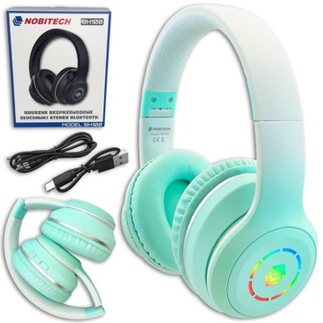 SŁUCHAWKI BEZPRZEWODOWE BLUETOOTH NAUSZNE MIKROFON KARTA PAMIĘCI LED RGB