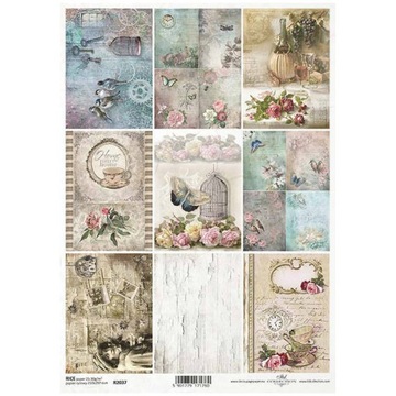 PAPIER RYŻOWY do decoupage kwiatki filiżanki motyl