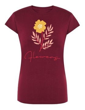 T-Shirt damski modny nadruk Flowers Kwiaty r.M