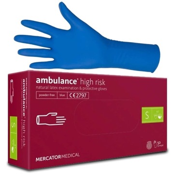 Rękawice Lateksowe S Niebieskie Rękawice MERCATOR AMBULANCE HIGH RISK Mocne
