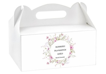 Pudełko na ciasto z naklejką personalizowaną 10 szt. wesele chrzest komunia