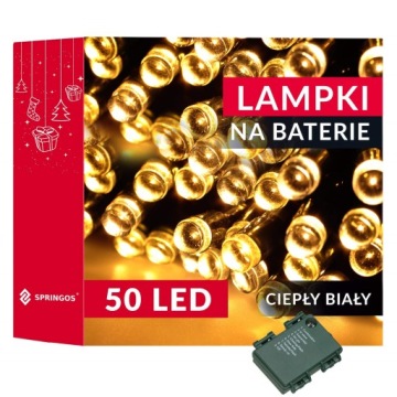 Lampki choinkowe 50 LED 5m Zewnętrzne +Timer IP44 8 Funkcji Na Baterie