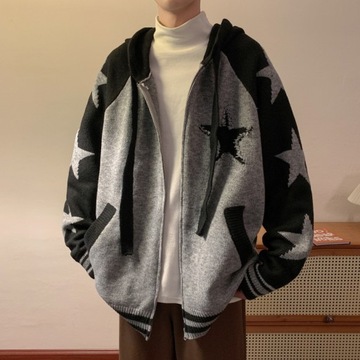 Korean Fashion Men's Zip Up Hoodie Star Autumn Win