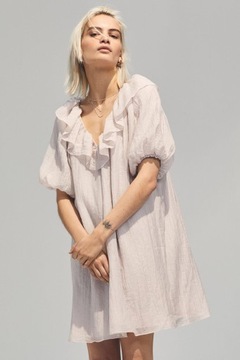 H&M - piękna pudrowa sukienka falbana - M