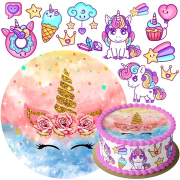 ZESTAW OPŁATEK NA TORT JEDNOROŻEC UNICORN +POSTACI