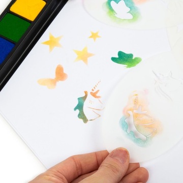 ШТАМПЫ ДЛЯ ЗАТЕНИВАНИЯ С 5-ЦВЕТОВЫМИ ШАБЛОНАМИ И АППЛИКАТОРАМИ KIDEA ГУБКИ