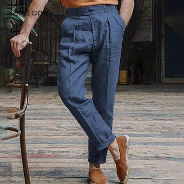 2023 Men's Casual Pocket Linen Pants Solid White G