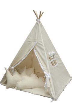 EDISA - Namiot TIPI dla dzieci wigwam pompony + 3 poduszki+ mata 120X120 CE