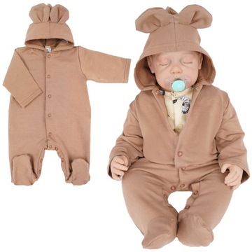 KOMBINEZON niemowlęcy dresowy z kapturem r 74 camel pajac bawełniany