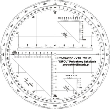 Protraktor taktyczny V10 DIFOU | Kątomierz wojskowy do pracy na mapie