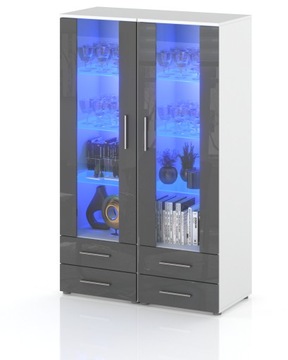 DAMA PIK DUO 120cm BIAŁY MAT SZARY POŁYSK WITRYNA SŁUPEK SZAFKA LED