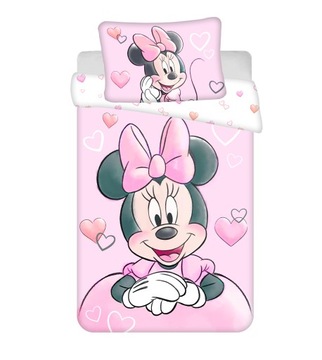POŚCIEL DO ŁÓŻECZKA 100X135 MYSZKA MINNIE SERCE POWDER PINK JF