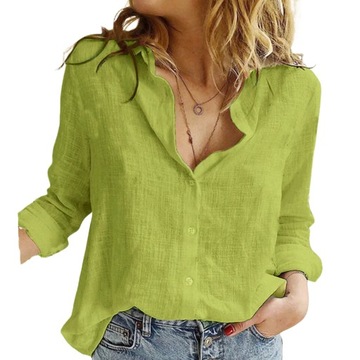 Modna damska zielona koszula stylowa z długimi rękawami bluzka bawełniana