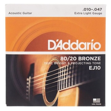 Struny D'Addario 80/20 Bronze do gitary akustycznej 10-47 EJ10