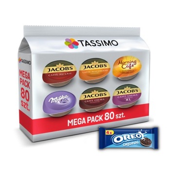 Kapsułki TASSIMO Jacobs MEGAPACK 80 kaw, 5+1 opakowanie + ciastka GRATIS!