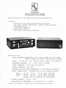 DB SYSTEM Фонокорректор RIAA с подвижной катушкой США