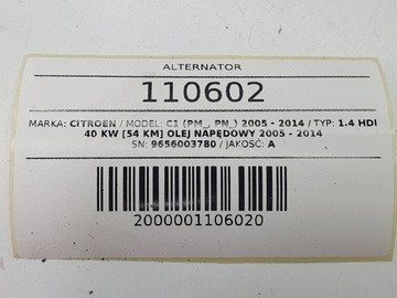 ALTERNÁTOR 9656003780 1.4 HDI CITROEN C1 I PEUGEOT 107