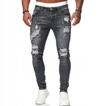 Stylowe Ripped Skinny Spodnie Jeans RozciągliweX