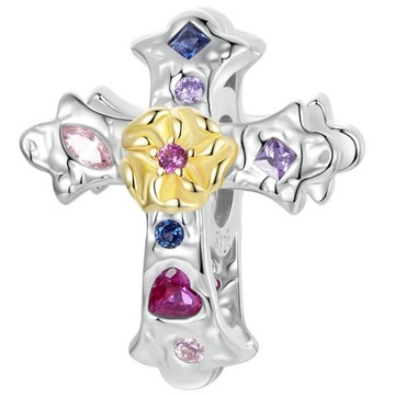 Charms Zawieszka Charms Kolorowy Krzyż Srebro 925 Charmsy Trusky