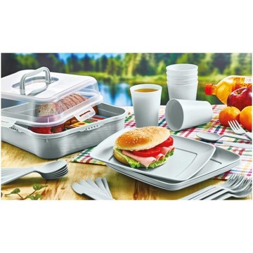 НАБОР ДЛЯ ПИКНИКА 32 ЭЛЕМЕНТА ЧАШКИ КОНТЕЙНЕР ДЛЯ СТОЛОВЫХ ПРИБОРОВ