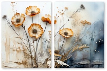 BOHO ROŚLINY SUCHE KWIATY zestaw 2 plakaty 40x50cm obraz beż trawy #379