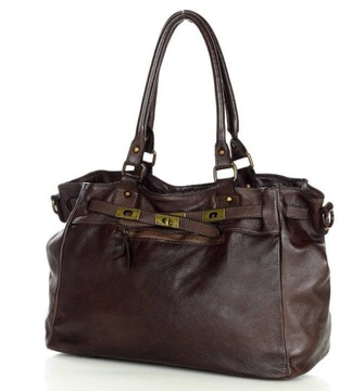 Skórzana torba damska biznesowa shopper ciemnobrązowa - MARCO MAZZINI v205c